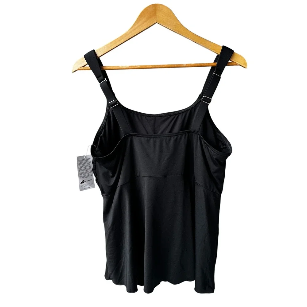 Lands End Tankini Swim Top Black Adjustable Straps Active Lake Beach Size XL New